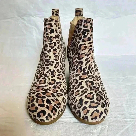 Toms Women's Kelsy Boots Size 9 Wedge Heel Chelsea Pull On Leopard Brown Suede - Picture 3 of 8